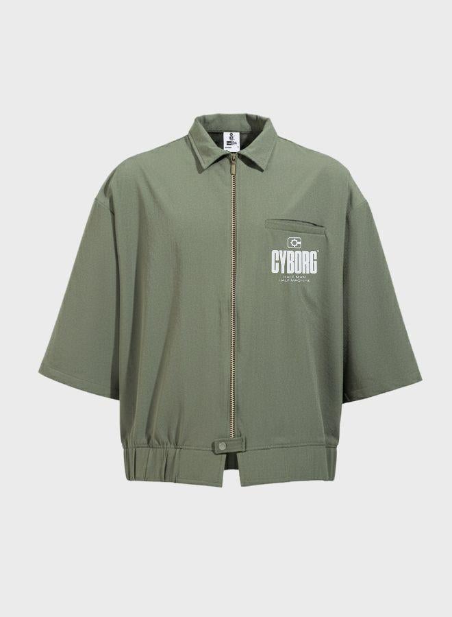 The Indian Garage Co Men Oversized Fit Solid Round Neck Half Sleeves Jacket - Image 3